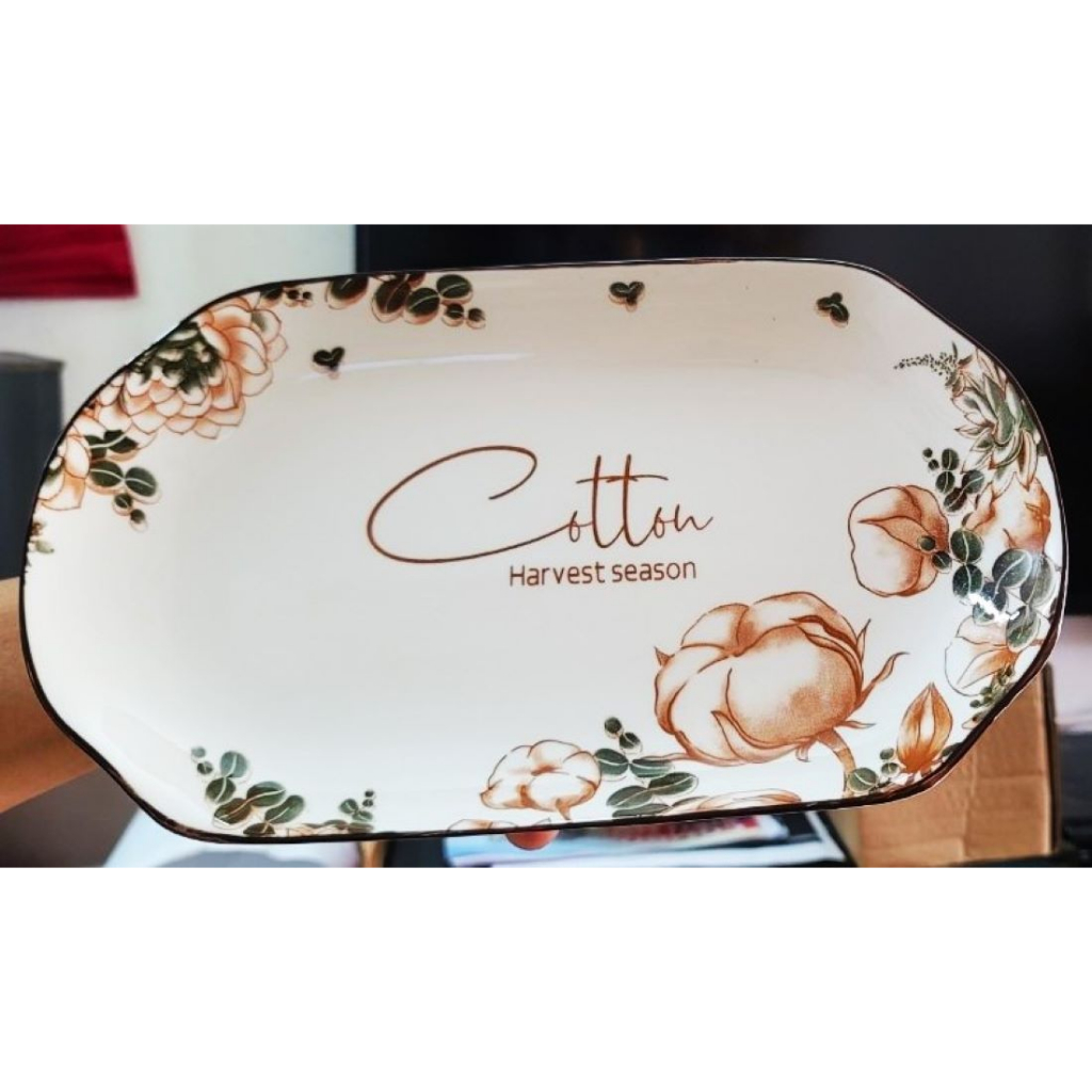 Đĩa bầu dục Bát Tràng hoạ tiết cotton | Sự thanh lịch và tinh tế trên bàn ăn