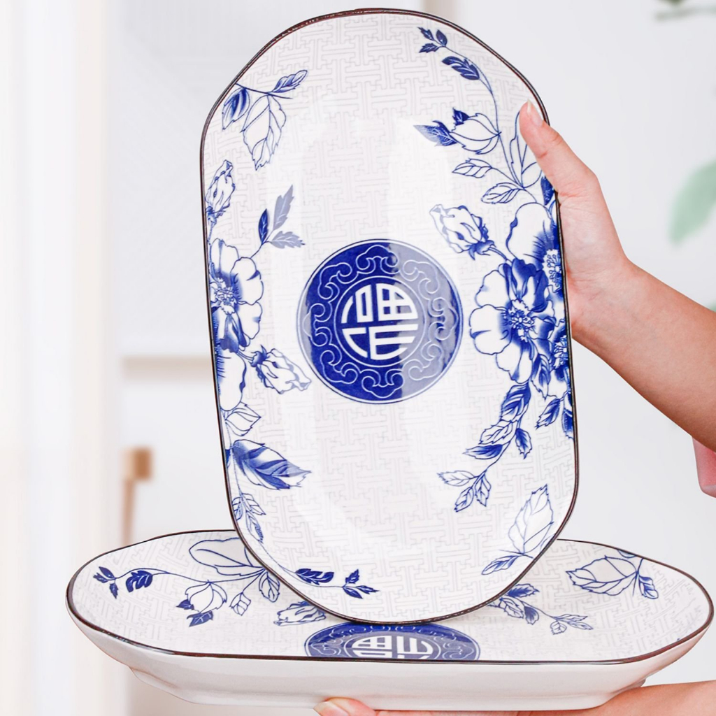 Đĩa Bầu Dục Hoạ Tiết Chữ Phúc Gốm Sứ Bát Tràng | Tinh Hoa Văn Hóa Truyền Thống