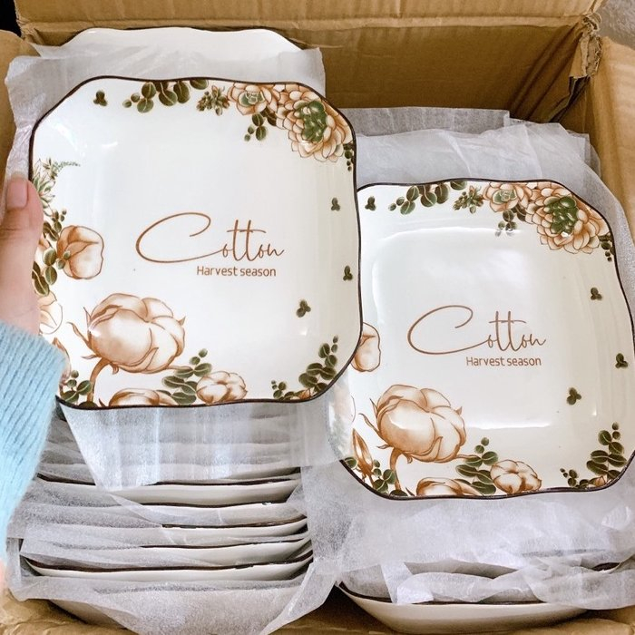Đĩa sứ Bát Tràng hoạ tiết bông cotton | Trang nhã và tinh tế cho bữa ăn