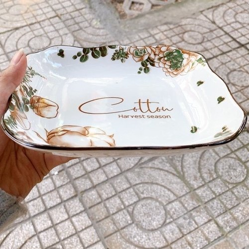 Đĩa sứ Bát Tràng hoạ tiết bông cotton | Trang nhã và tinh tế cho bữa ăn