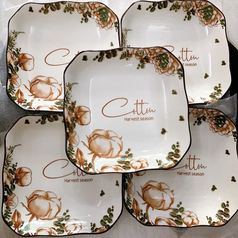 Đĩa sứ Bát Tràng hoạ tiết bông cotton | Trang nhã và tinh tế cho bữa ăn