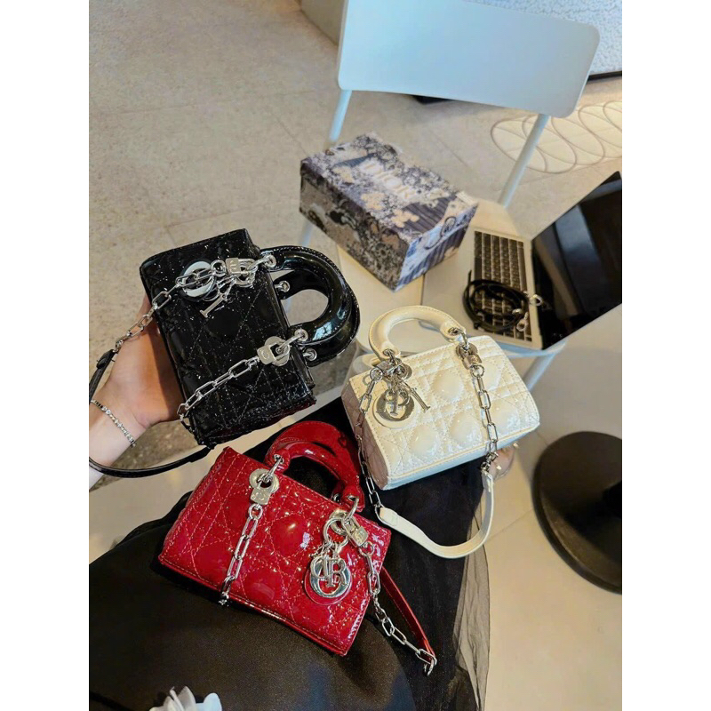 Túi Xách Di 0r Ngang Da Bóng, Da Lì Size 17 Cầm Tay, Đeo Chéo Thời Trang