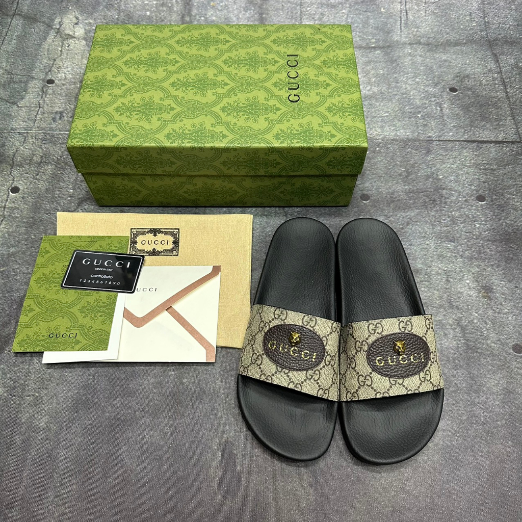Dép Lê Gucci dép da nam quai ngang hổ sắt chuẩn hàng like Âu 1.1 fullboxx hộp cực đẹp