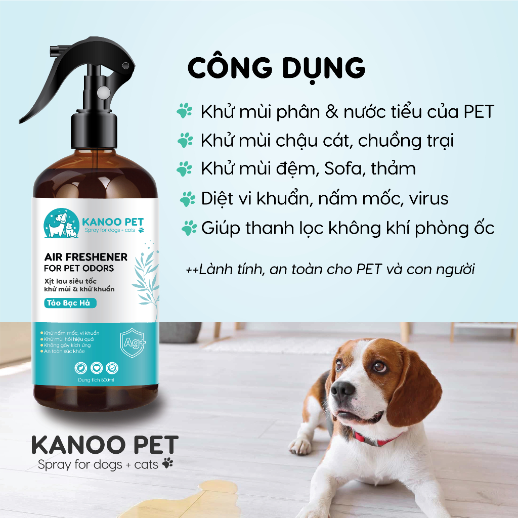Xịt khử mùi nước tiểu, khử mùi chậu cát chó mèo KANOO PET giúp khử tận gốc mùi hôi khai, hỗ trợ pet đi vệ sinh đúng chỗ