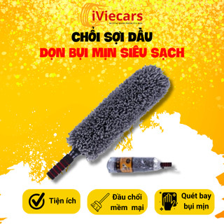 Cây chổi lau bụi ô tô bằng sợi dầu màu xám - cán kim loại điều chỉnh được độ dài - dọn nội thất cho xe hơi, otô, xe tải
