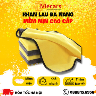 Khăn Lau Đa Năng Microfiber 2 Mặt Vàng - Xám Siêu Thấm Cực Dày Không Đổ Lông Chuyên Dụng Cho Ô Tô Xe Hơi