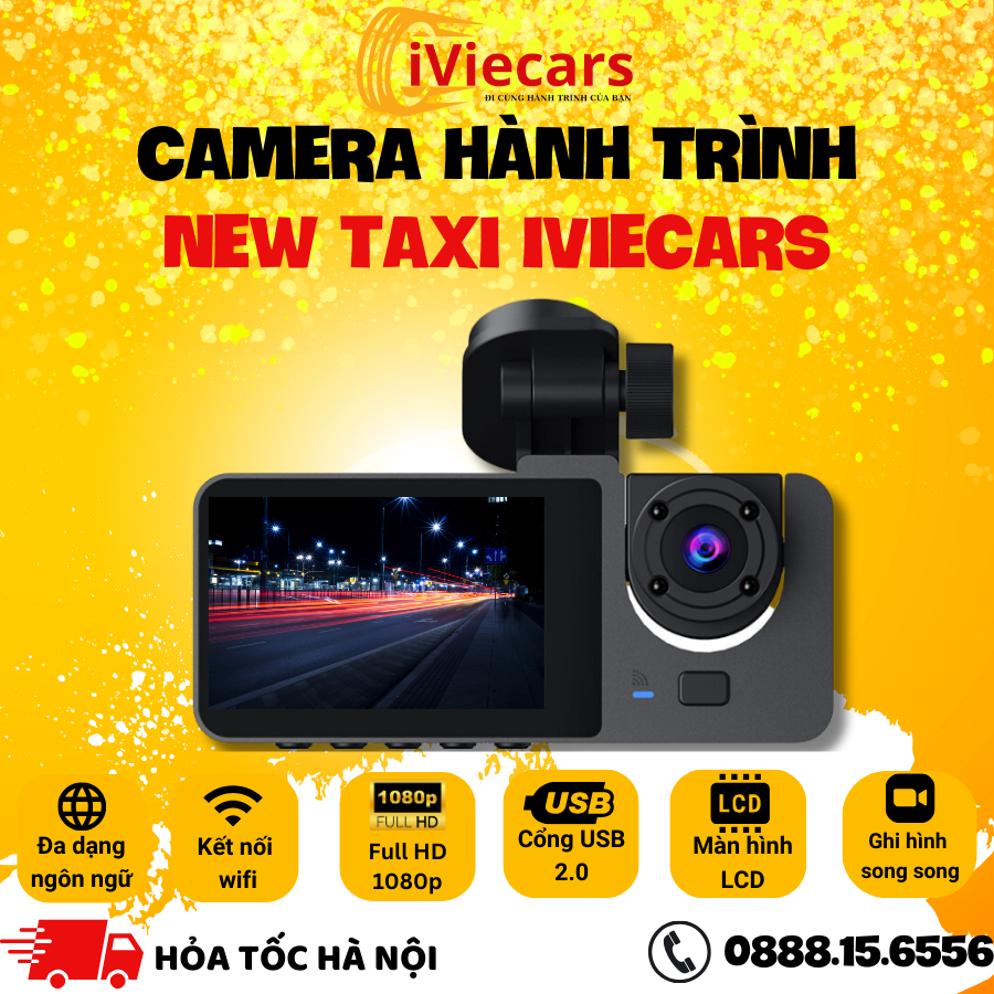 Camera hành trình ô tô New Taxi 3 mắt hình ảnh đảo chiều ghi hình tốc độ cao full HD 1080p hồng ngoại siêu nét
