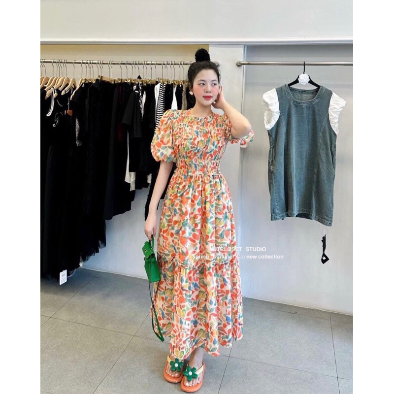 ĐẦM MAXI HOA CAM BO CHUN - KÈM ẢNH THẬT