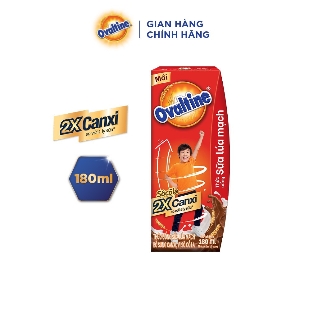 Thùng 48 hộp Thức uống lúa mạch gấp đôi Canxi hương vị sô-cô-la Ovaltine (180ml x 48) date mới