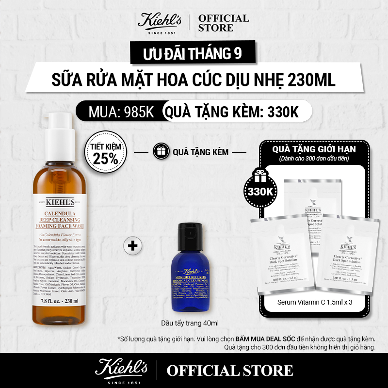 Sữa rửa mặt hoa cúc Kiehl's Calendula Deep Cleansing Foaming Face Wash 230ml