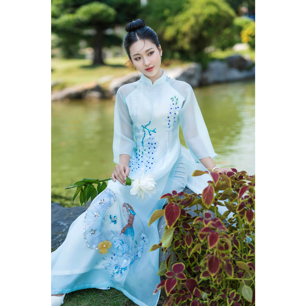 Áo dài cách tân vải tơ Organza 4 tà cao cấp by Lucci. Design
