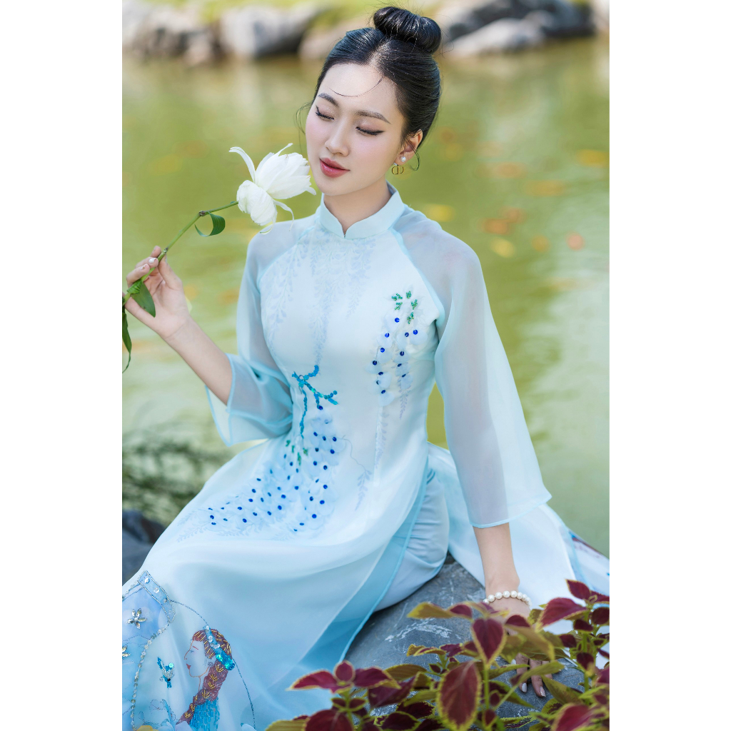 Áo dài cách tân vải tơ Organza 4 tà cao cấp by Lucci. Design