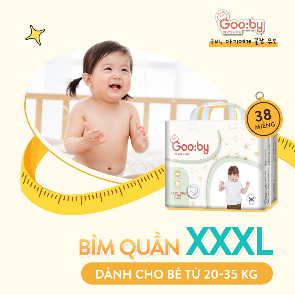 Tã/bỉm quần Gooby mềm mại, an toàn, siêu thấm hút size M/L/XL/XXL/3XL cho bé từ 6kg - 35kg