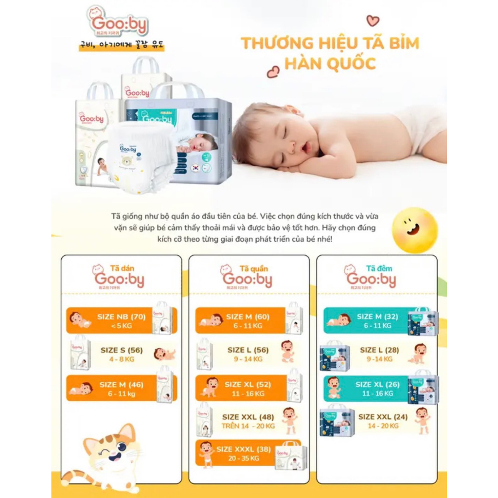 Tã/bỉm quần Gooby mềm mại, an toàn, siêu thấm hút size M/L/XL/XXL/3XL cho bé từ 6kg - 35kg