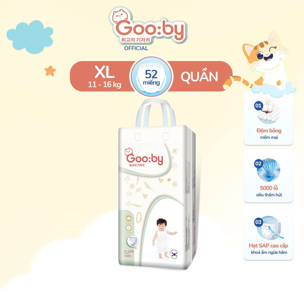 Tã/bỉm quần Gooby mềm mại, an toàn, siêu thấm hút size M/L/XL/XXL/3XL cho bé từ 6kg - 35kg