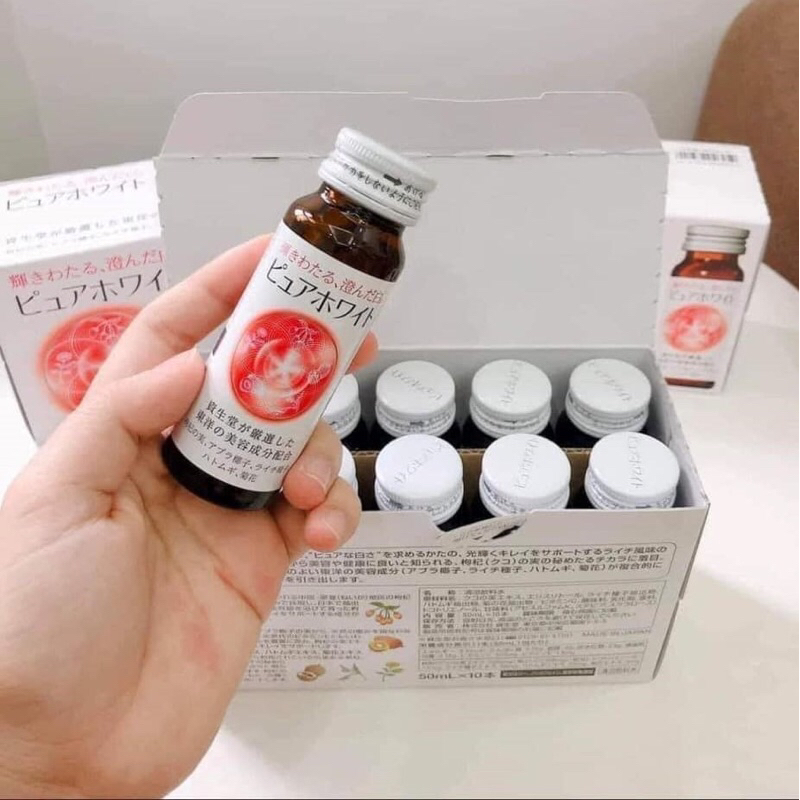 Nước uống trắng da Pure White The Collagen Shiseido Nhật Bản hộp 10 lọ