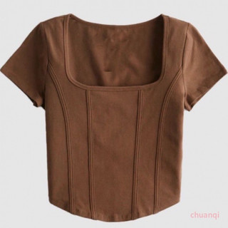 Áo thun croptop cổ vuông xương cá co giãn 4 chiều hàng đẹp ạ