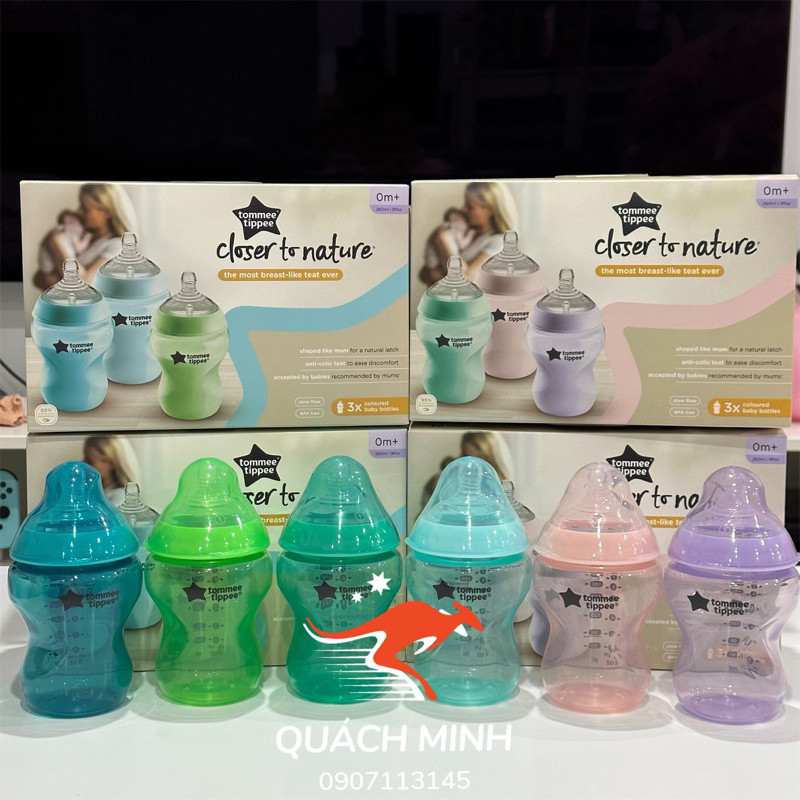 Set nguyên hộp 3 Bình Tommee Tippee 260ml - hàng Úc