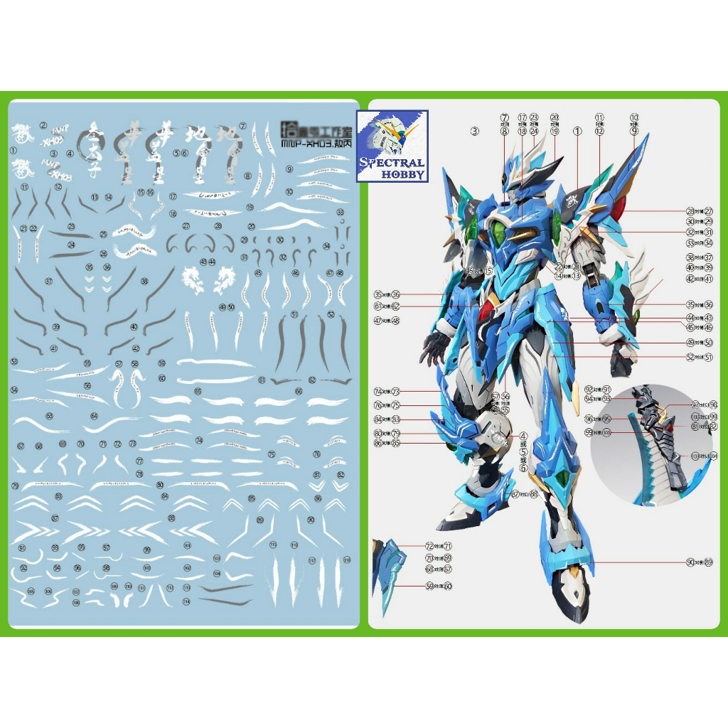 Decal nước dán mô hình XH-01 BAI QI MNP-XH03 Ao bing DRAGON AOBING water sticker