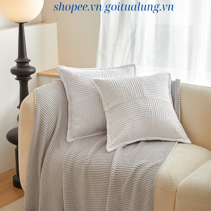 Gối tựa lưng sofa nhung tăm cao cấp bản bo viền nâng cấp vuông 45x45