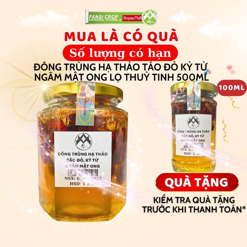 Đông Trùng Hạ Thảo, Táo đỏ, Kỷ tử ngâm Mật ong Fansi, 500ML