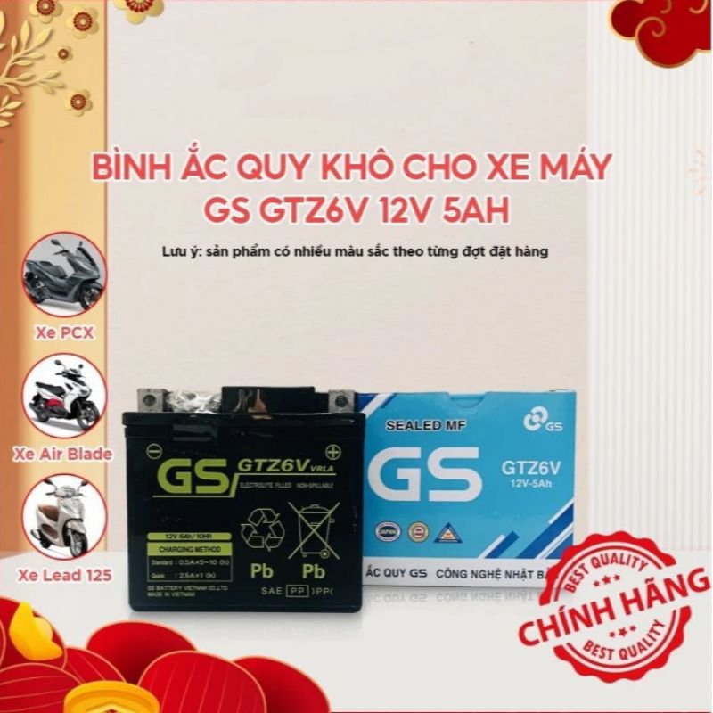 Ắc quy GS khô GTZ6V PCX Vision Lead125, Sh Việt Airblade 125 Winner Grande STD acquy shvn vn Air Blade ab 125 MF 5A 5ah