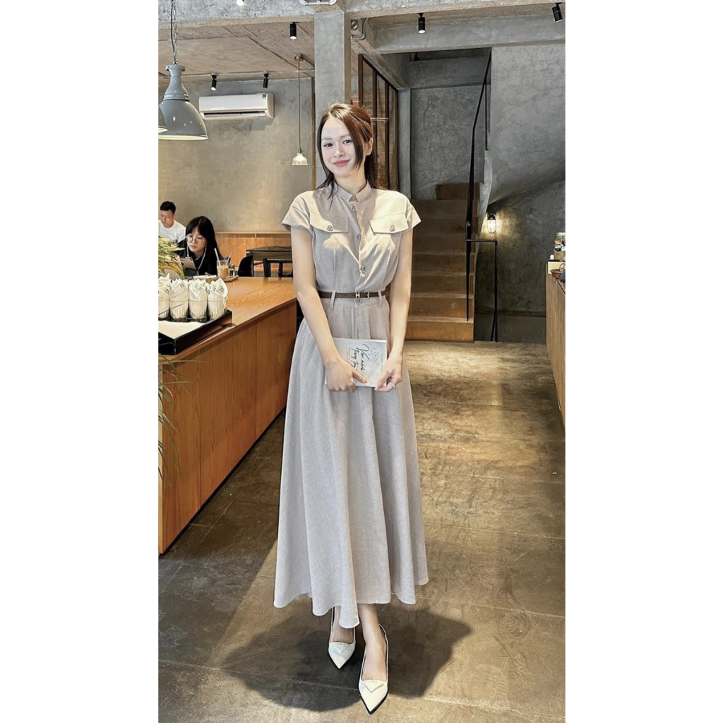 Váy thiết kế dáng dài tặng kèm đai V190
