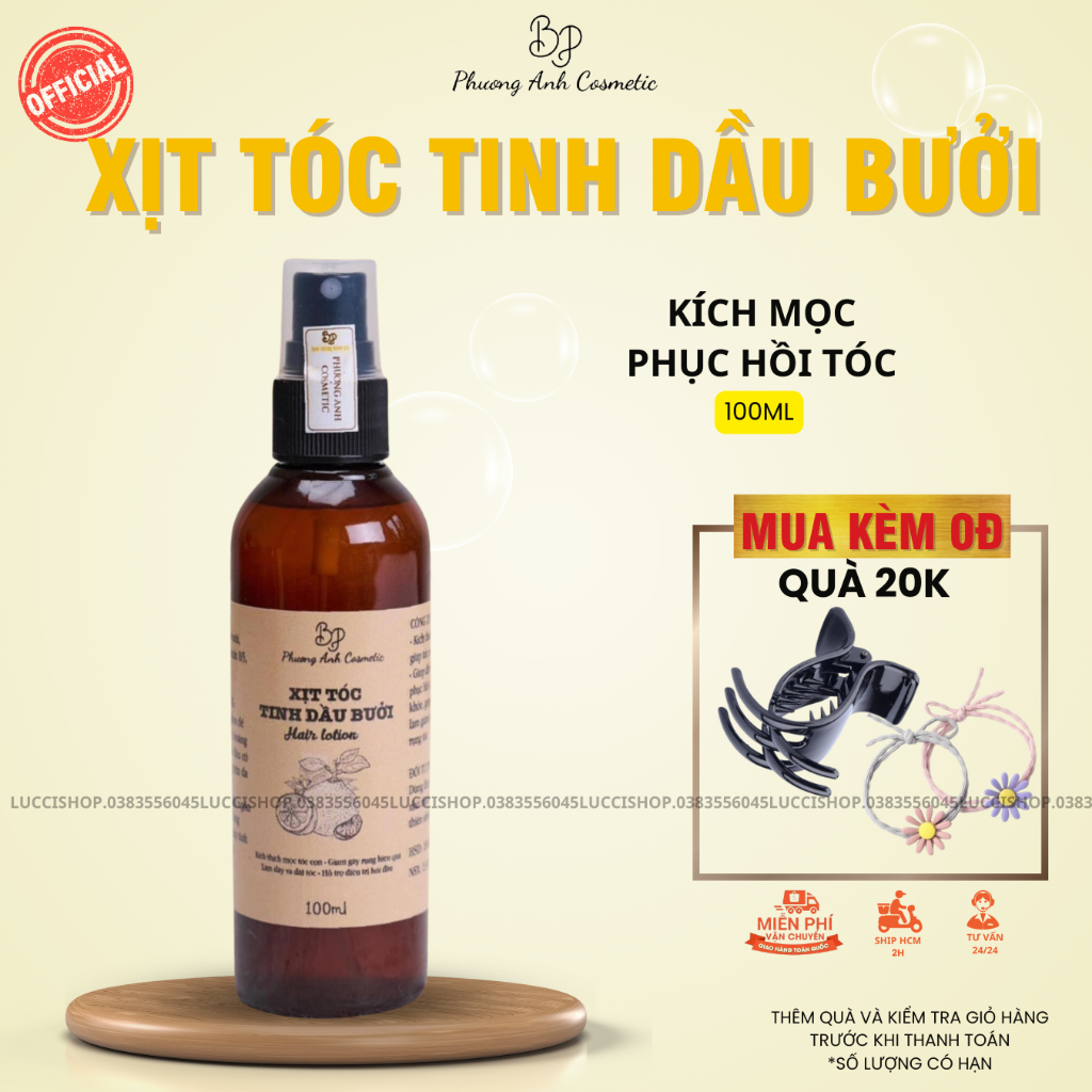 XỊT BƯỞI KÍCH MỌC NGĂN RỤNG TÓC PHƯƠNG ANH COSMETIC 100ml, Dưỡng Tóc Bóng Mượt