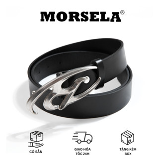 MORSELA® chính hãng - Thắt lưng da dây nịt cao cấp hợp kim logo R 3D phong cách Y2K mặt cho nam nữ