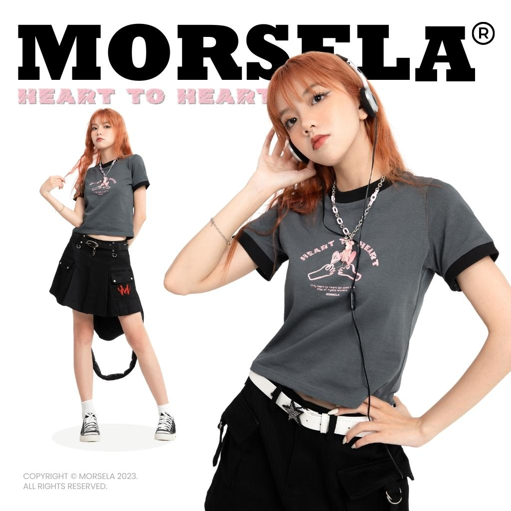 MORSELA® chính hãng - Áo thun baby tee nữ tay ngắn chuẩn form HEART TO HEART in logo phong cách Y2K hiện đại