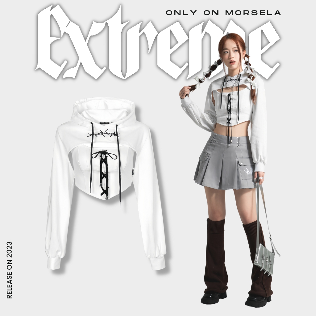MORSELA® chính hãng - Set áo croptop nữ tay dài corset EXTREME kèm áo hoodie