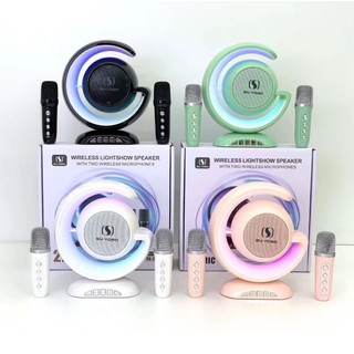 Loa karaoke bluetooth ys 110 led rgb, 2 mic không dây-ja shop