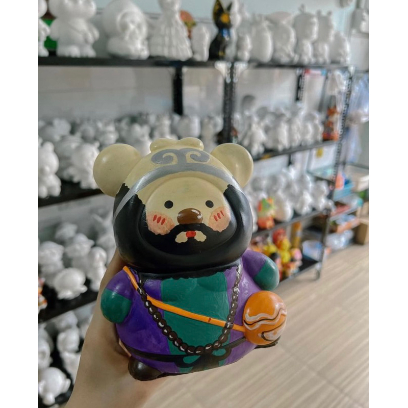 Tượng thạch cao tô màu gấu béo đeo túi chéo size lớn- Tượng tô màu cho bé tặng kèm cọ và màu vẽ acrylic