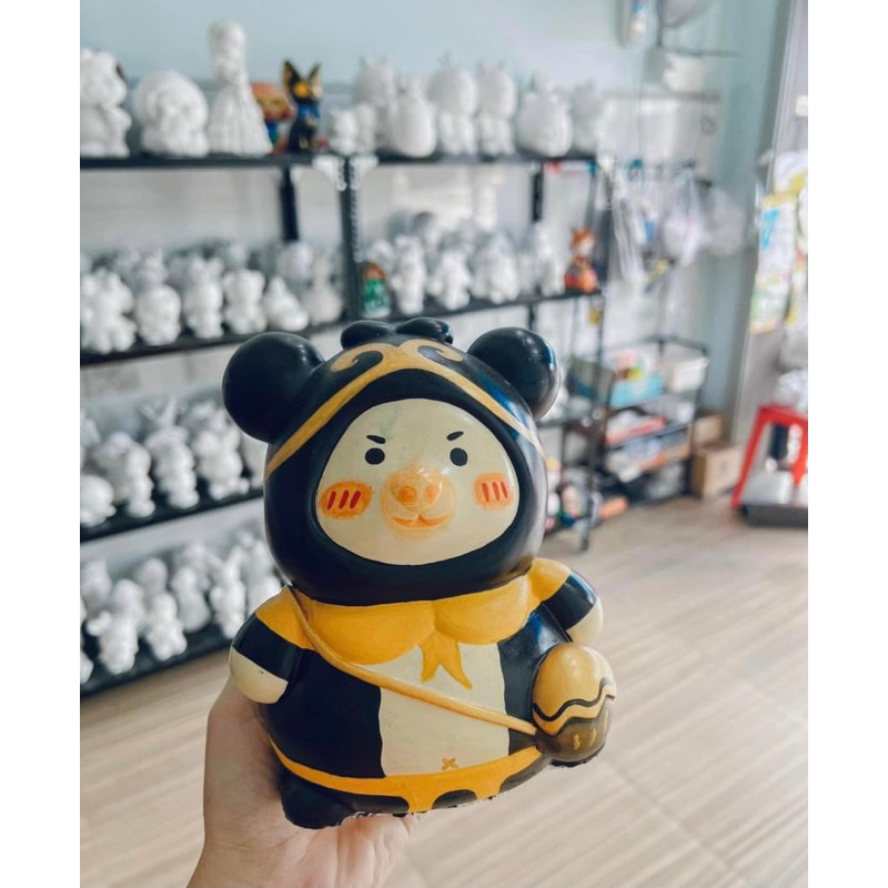 Tượng thạch cao tô màu gấu béo đeo túi chéo size lớn- Tượng tô màu cho bé tặng kèm cọ và màu vẽ acrylic