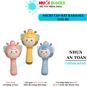 Micro cho bé hát karaoke kết nối Bluetooth, phát nhạc, có đèn, thay đổi giọng nói,tích hợp loa không dây - Muối Blocks