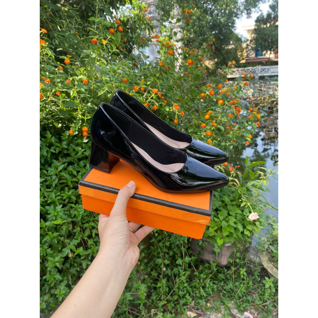 Giày Cao Gót 5 cm Mũi Nhọn gót vuông da bóng mềm êm chân phom chuẩn size 35 - 41 - Mã GV01