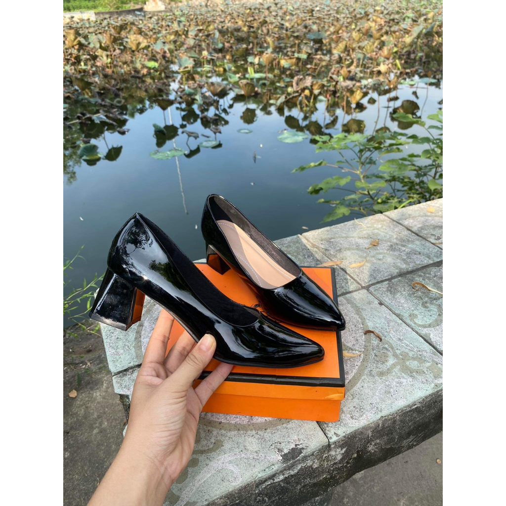 Giày Cao Gót 5 cm Mũi Nhọn gót vuông da bóng mềm êm chân phom chuẩn size 35 - 41 - Mã GV01
