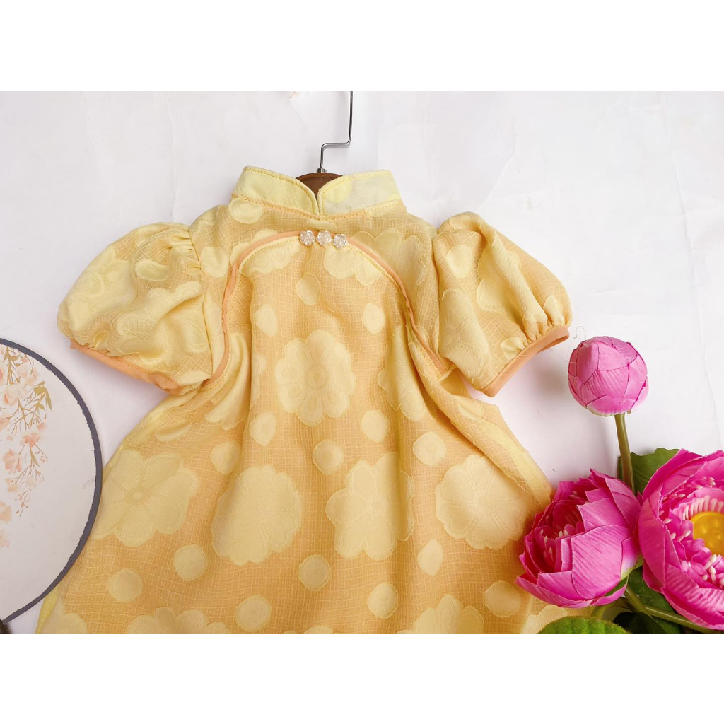 Đầm Sườn Xám Tay Ngắn Phong Cách Trung Hoa Mới 2023 Cho Bé Gái