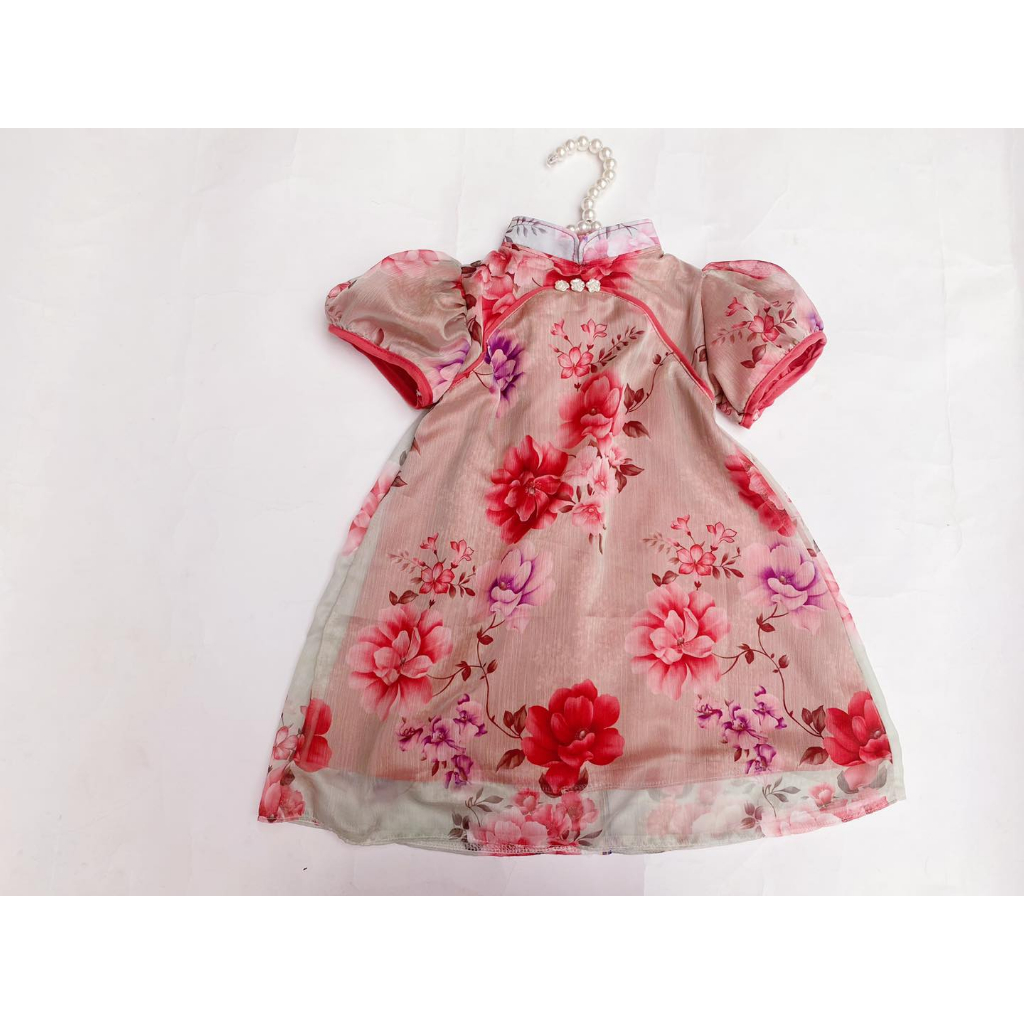 Đầm Sườn Xám Tay Ngắn Phong Cách Trung Hoa Mới 2023 Cho Bé Gái