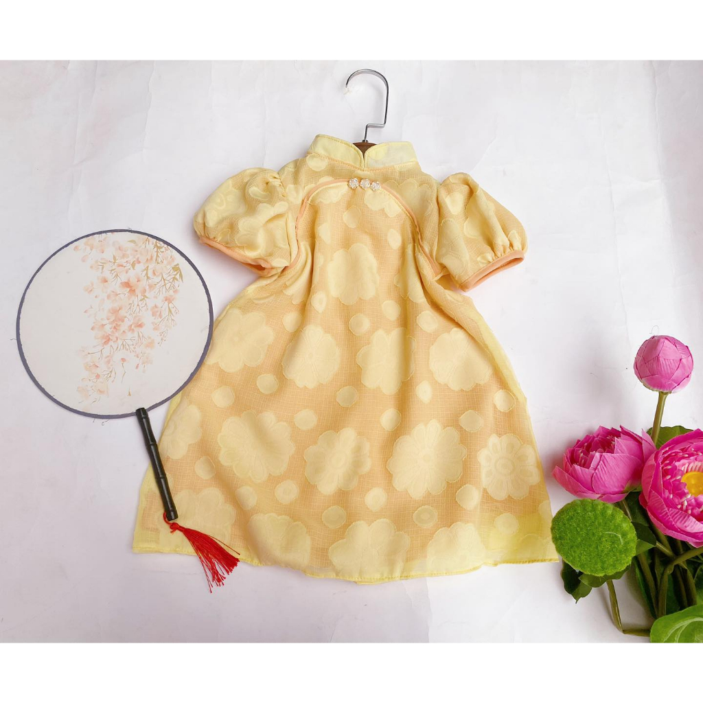 Đầm Sườn Xám Tay Ngắn Phong Cách Trung Hoa Mới 2023 Cho Bé Gái