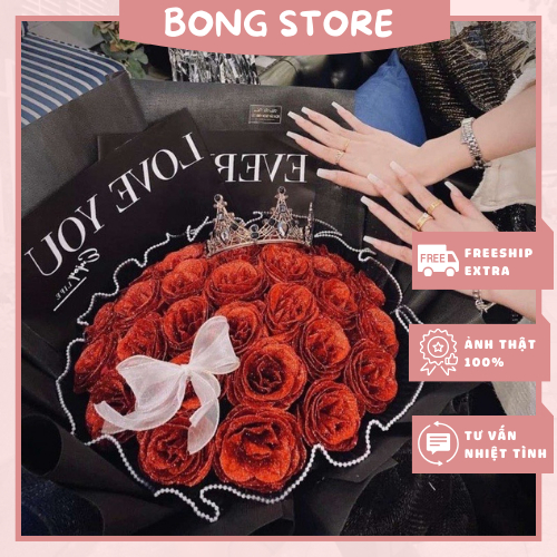 Bó hoa sáp nhũ kim tuyến màu đỏ siêu đẹp làm quà tặng sinh nhật, 20/11, 20/10, 8/3, 14/2