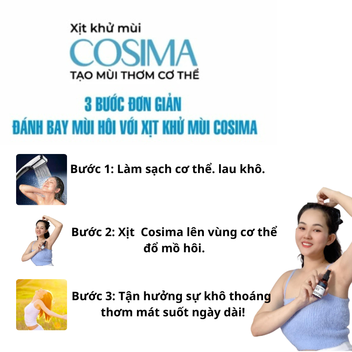 Xịt khử mùi hôi nách Cosima 60ml chai xanh lá khử mùi hôi chân hôi tóc hương cá tính dành cho nam nữ