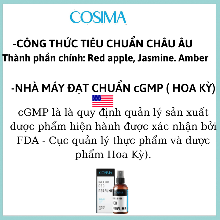 Xịt khử mùi hôi nách Cosima 60ml chai xanh lá khử mùi hôi chân hôi tóc hương cá tính dành cho nam nữ