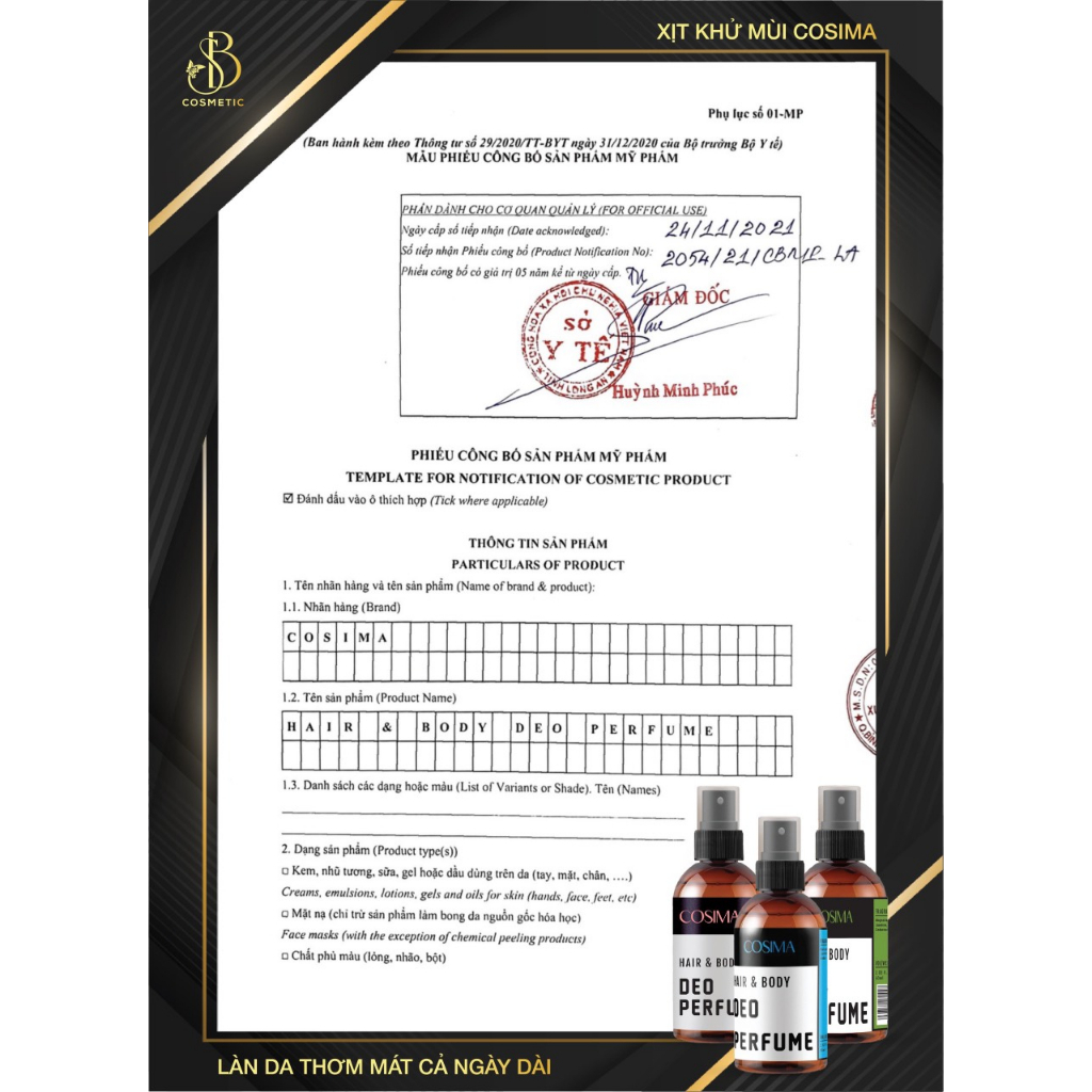 Xịt khử mùi hôi nách Cosima 60ml chai xanh lá khử mùi hôi chân hôi tóc hương cá tính dành cho nam nữ