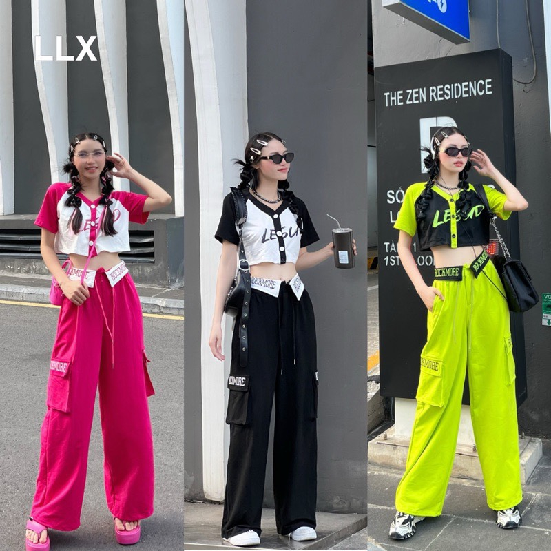 Sét bộ thời trang áo croptop quần túi hộp siêu hiện đại phong cách trẻ trung