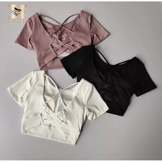 💥💥💥Áo Croptop Cổ Tròn Thể Thao, Dây Chéo sau lưng