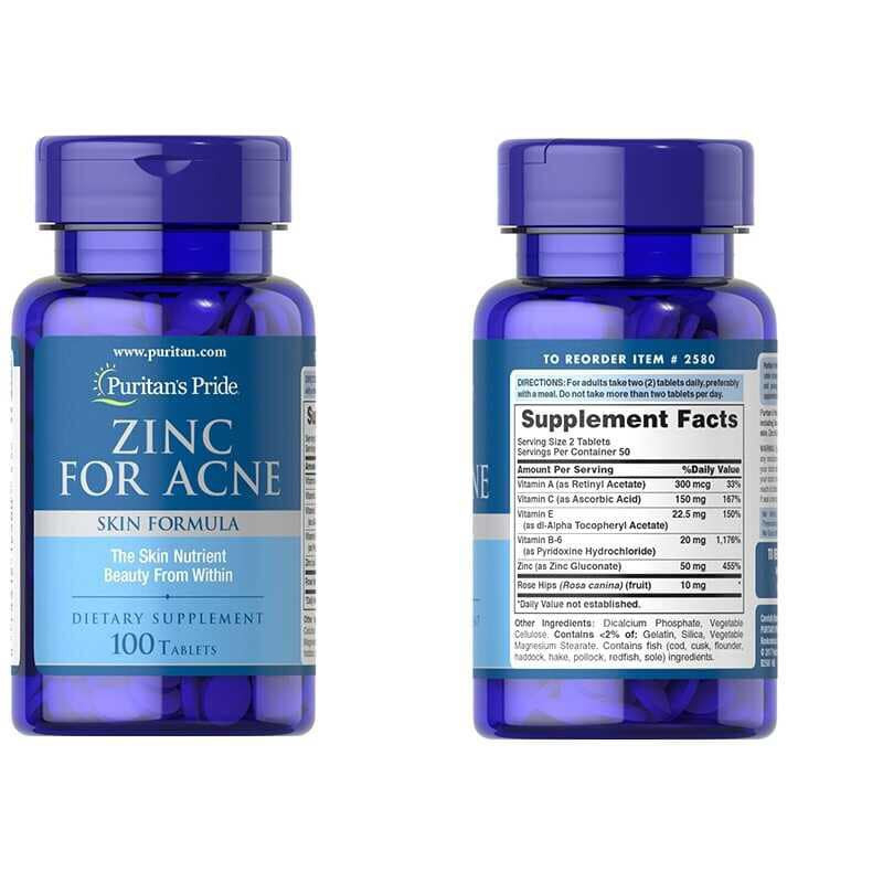 Viên uống Puritan's Pride ZinC For Acne Skin Formula 100v