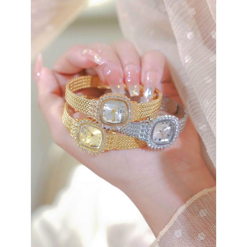 💐💐Đồng hòi nữ lắc vuông viền đá nhí tiểu thư dễ thương, thương hiệu Bs,  size 22mm, chống nước, chống xước
