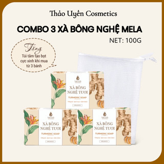 Combo 3 Bánh Xà Bông Nghệ Tươi Mela 100g Làm Sạch Da Hỗ Trợ Giảm Mụn Mờ Thâm