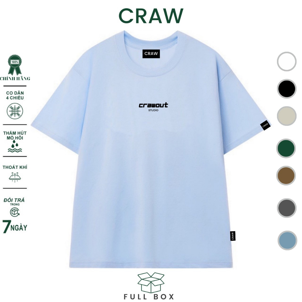 Áo thun tay lỡ CRAW phông unisex nam nữ vải coton mềm mịn, co dãn Oversize form rộng - 0086